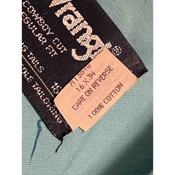 Mens 16 34 Wrangler Cowboy Cut X-Long Tails Vibrant Blue shirt VTG USA Western - Picture 13 of 13